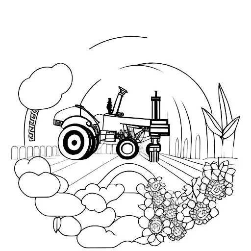 Tractor Driving On Rainbow