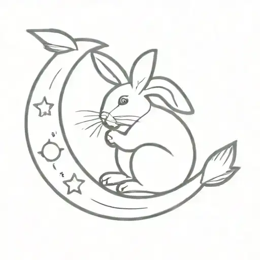 Cute Bunny Sitting On Crescent Moon