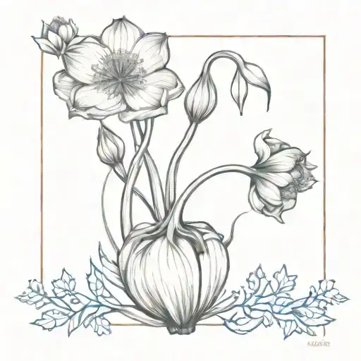 A Detailed Garlic Plant Intertwined With Elegant Woodland Flowers And Animals