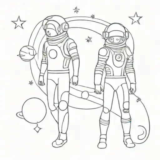 2 Space Men With Stars And Planets