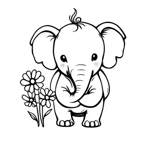 Small Tattoo Of A Cute Elephant Holding Three Flowers
