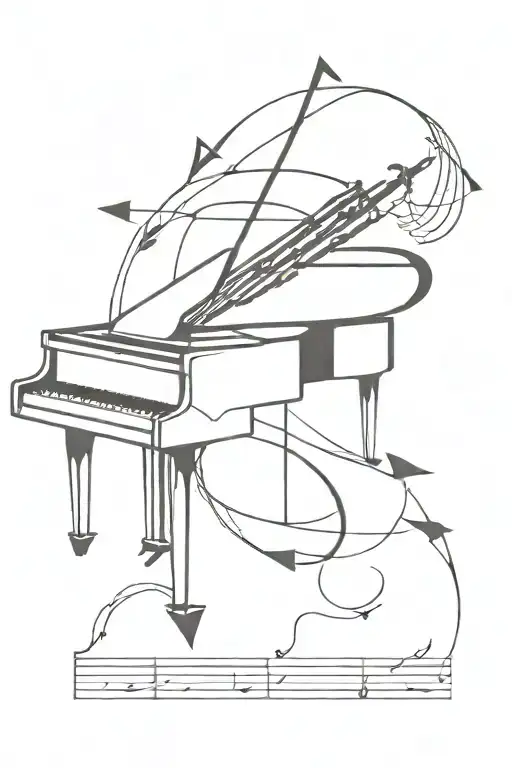 Abstract Sagittarius Arrow Sign With Piano Keyboard Intertwined