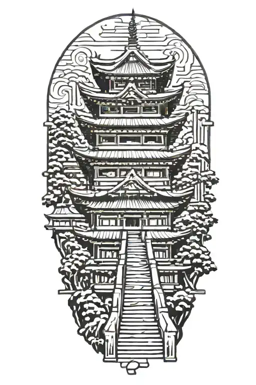 Japanese Pagoda Temple Stairs Leading