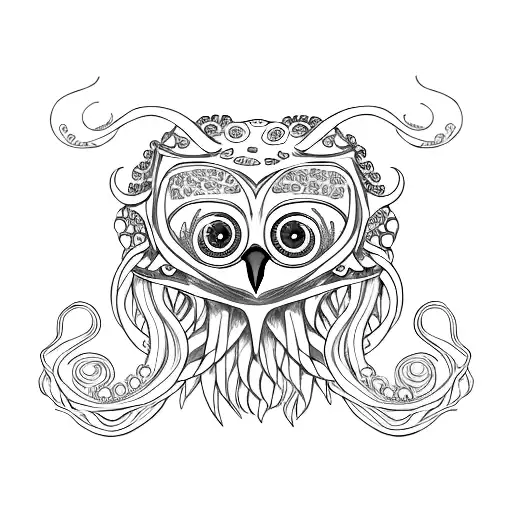 Snow Owl Head Combined With Octopus Tentacles
