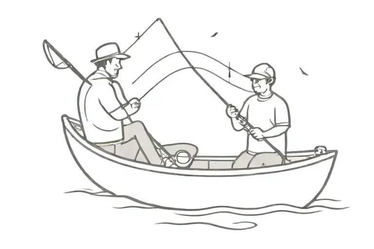 Father And Son In A Boat Fishing Hooks