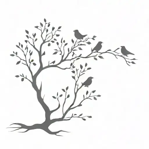 A Minimalist Design Of A Tree With Intricate Bird Silhouettes Perched On The Branches