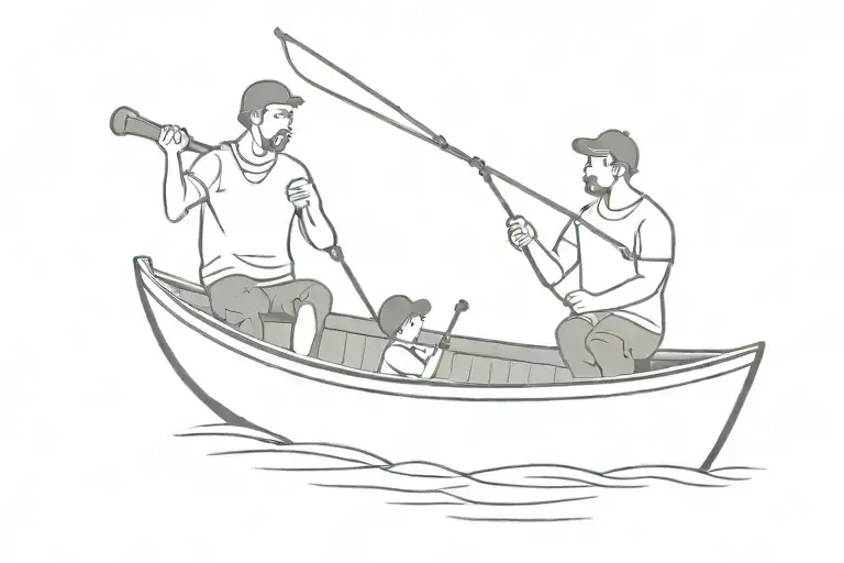 Father And Son In A Boat Fishing Hooks