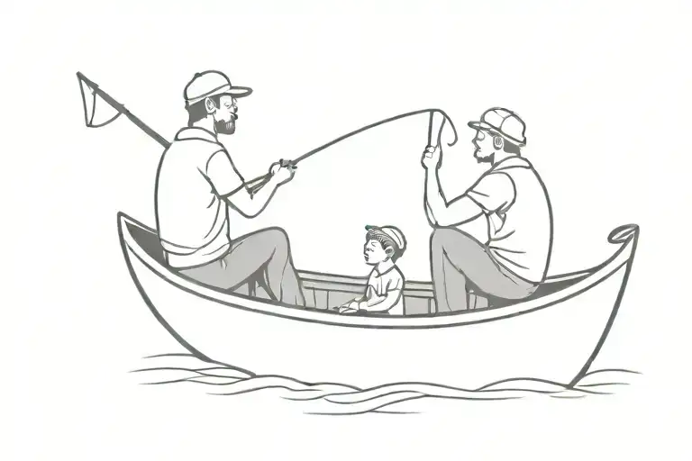 Father And Son In A Boat Fishing Hooks