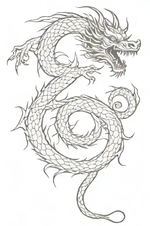 Long Chinese Dragon Wrapped In Thorns And Roses