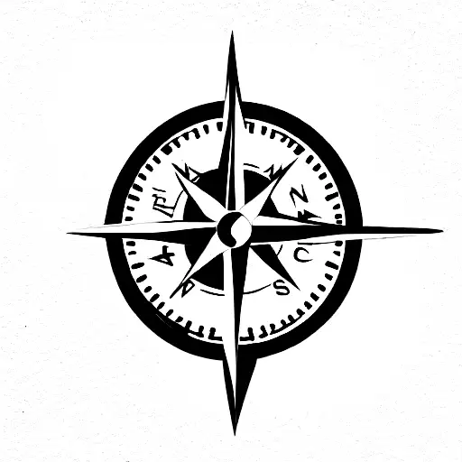 Compass With Long Arrow And Flowers Surrounding