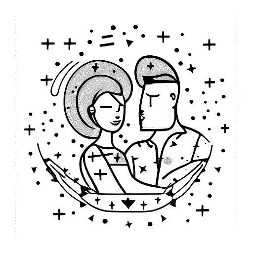 A Minimalist Tattoo Of A Couple Holding Hands Under A Galaxy Filled With Stars