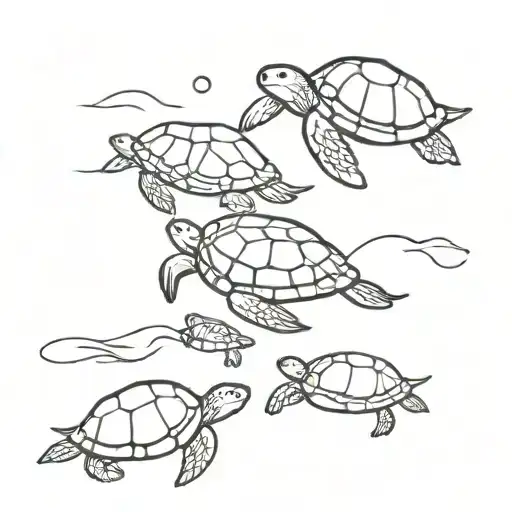 A Minimalist Tattoo Of The Ocean With Four Turtles Swimming That Represent Family