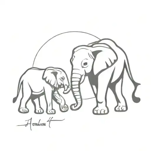 Elephant And Lion Tattoo Line Drawing Style