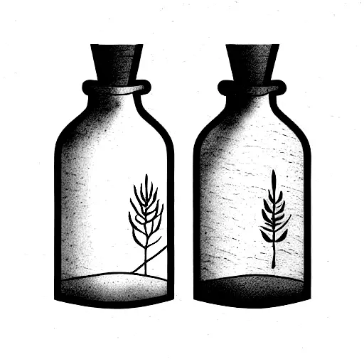 Two Unique Potion Bottles With Nature Elements Filling Them