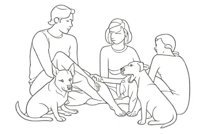 Two People And One Dog Sitting