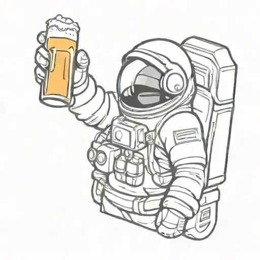 An Astronaut With A Bottle Of Beer Looks Out The Window