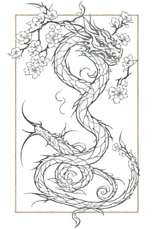 A Dragon Composed Of Mathematical Equations And Musical Notes Intertwined With Cherry Blossoms