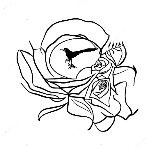 Raven Perched On A Blood Red Rose