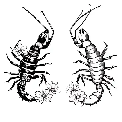 Grasshopper And Scorpion With Flowers