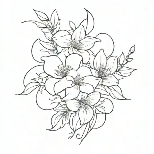 Bouquet Tied Together With A Ribbon Fine Line