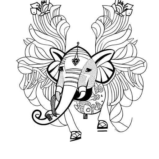 A Vibrant New-school Tattoo Design Of A Dancing Elephant Surrounded By Daffodils And Jewels
