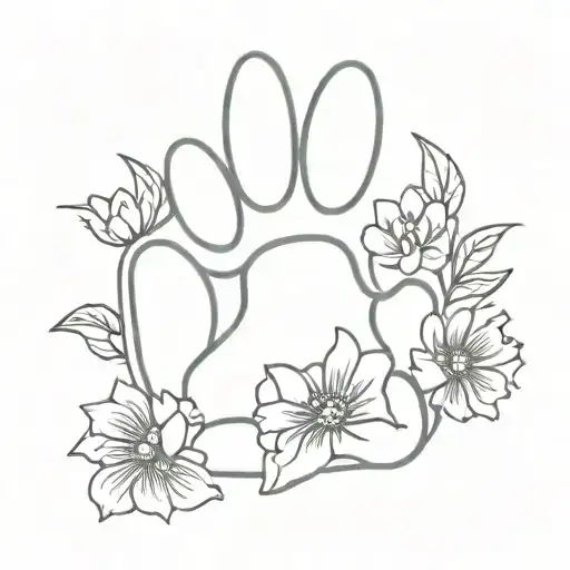 Dog Paw With Flowers Surrounding