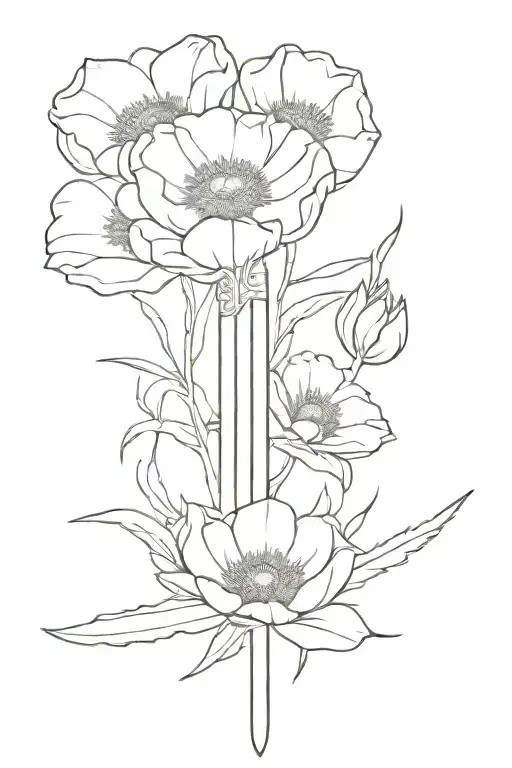 Sword On The Ground And Anemone Flower