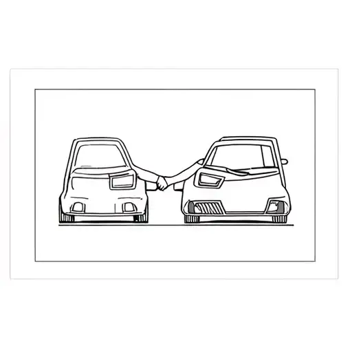 Create A Fine Line Tattoo Related To Cars At A Meet Up With A Father And Son Holding Hands