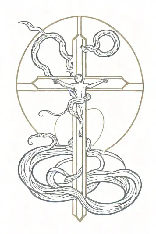 Sun Shinning On A Cross From Behind With A Snake Intertwined