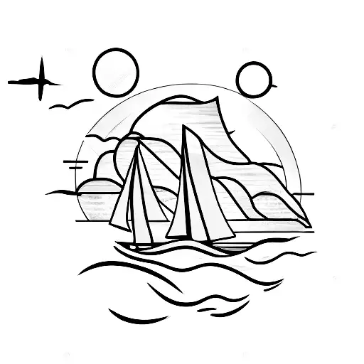 Sunset On The Sea With A Little Boat