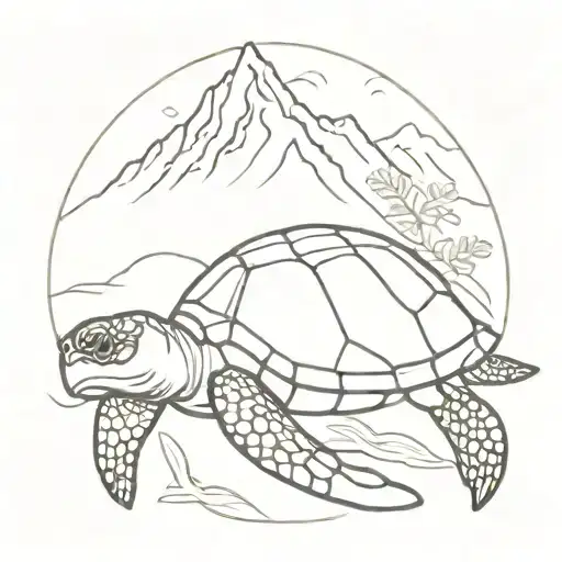 Sea Turtle With Mountain And Sea