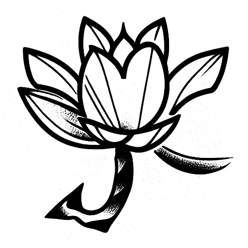 Lotus Flower With Castle And Anchor Symbol