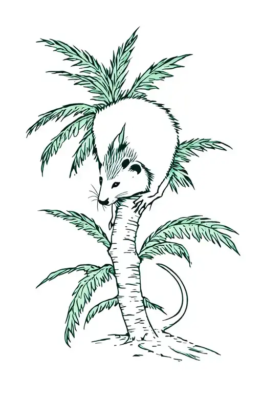 Possum On Palm Tree