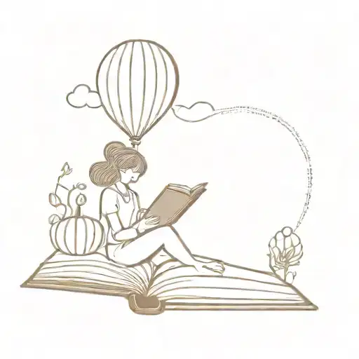 Open Book With A Pumpkin And A Girl With Baloon Sprouting Out Of It