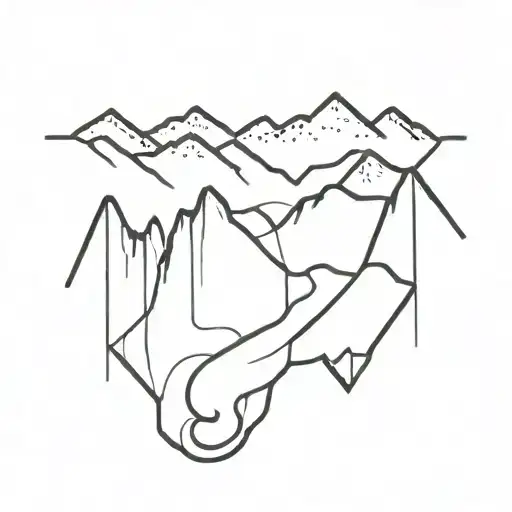A Minimalist Tattoo Of A Mountain Range With A Hiking Trail Winding Through It