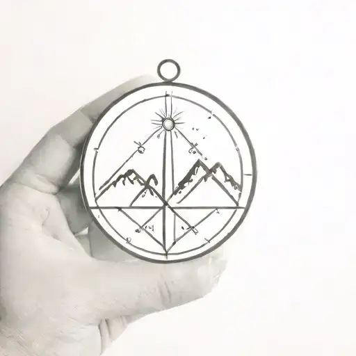 A Compass Rose With A Small Reminder Of The Mountain Behind On The Horizon And A Reminder To Hike