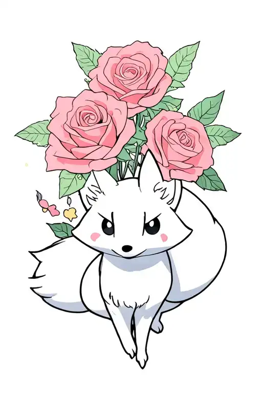 Roses With Pokemon And A White Fox