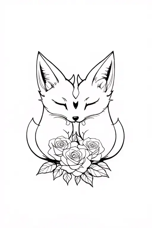 Twin Kitsune With Roses