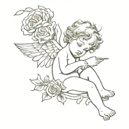 Cherub Angel Holding Rose Autumn