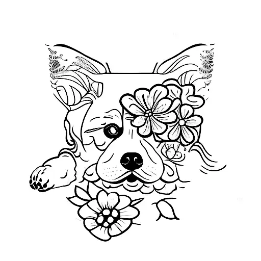 Delicated Dog And Cat Siluet With Flowers