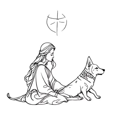 Renaissance Girl And Pet Dog Holy