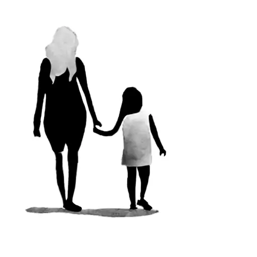 A Woman And A Child Walking In The Dark