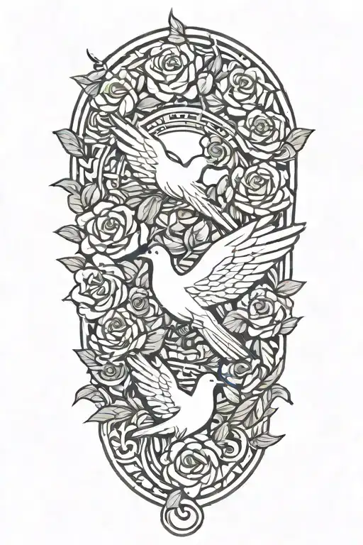 Wreath Of Roses And A Seated Dove