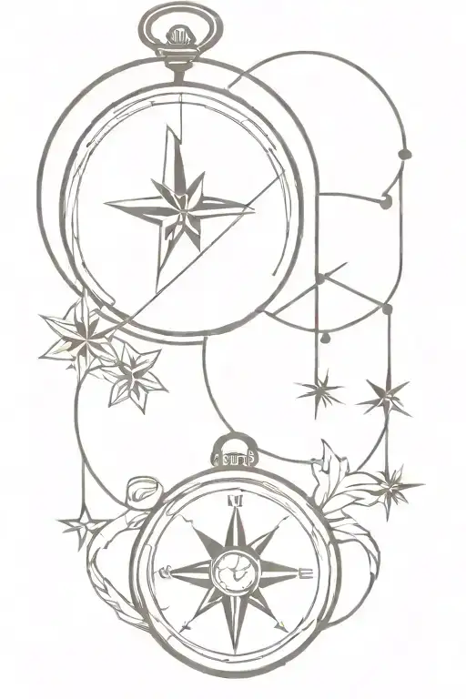Pocket Watch And Compass Rose Intertwined