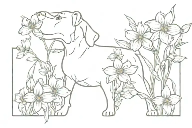 Dog Print Made Of Daffodils And Baby Breath Flowers