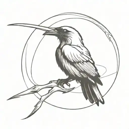 A Raven Flying With A Scythe In The Background Black And White
