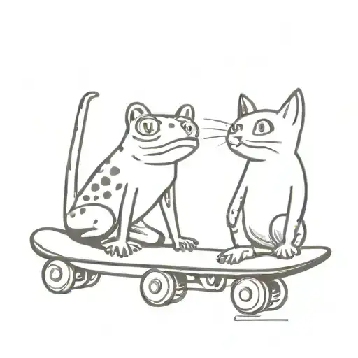 A Frog And A Cat On Skateboards