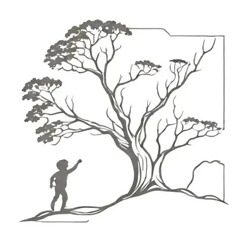 Silhouette Of A Tree With A Child Climbing It
