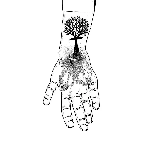 A Hand With A Tree On It