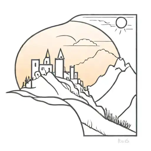 Castle On A Hill By A Sunset Landscape